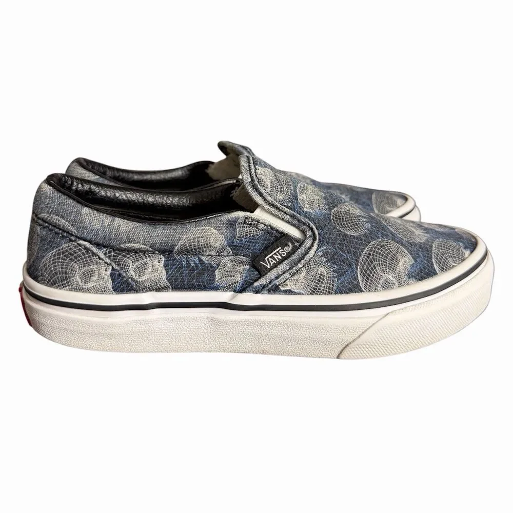 VANS Kids Skull Print Slip-On Canvas Shoes Black White Size 2